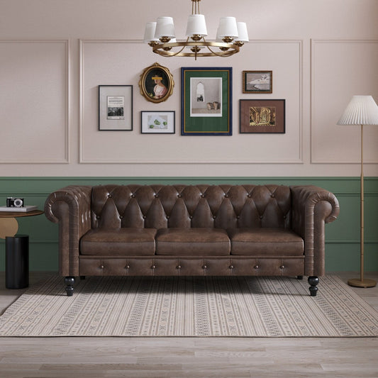 Faux Leather Upholstered Chesterfield Sofa -- 3 seats