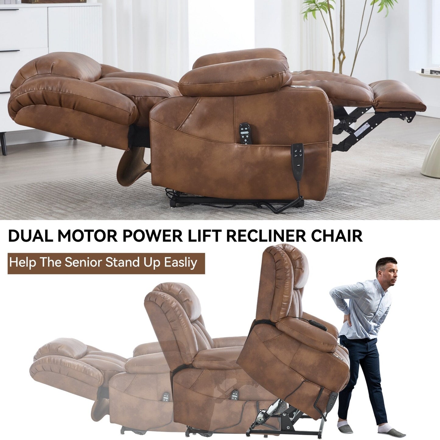 Faux?Leather Power Lift Recliner Chair with Massage, Heat & Dual Motors