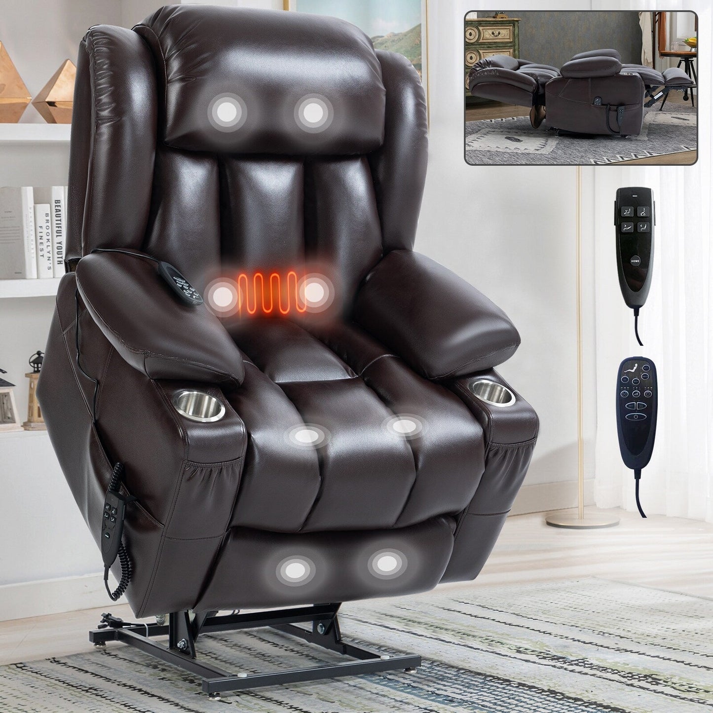 Faux?Leather Power Lift Recliner Chair with Massage, Heat & Dual Motors