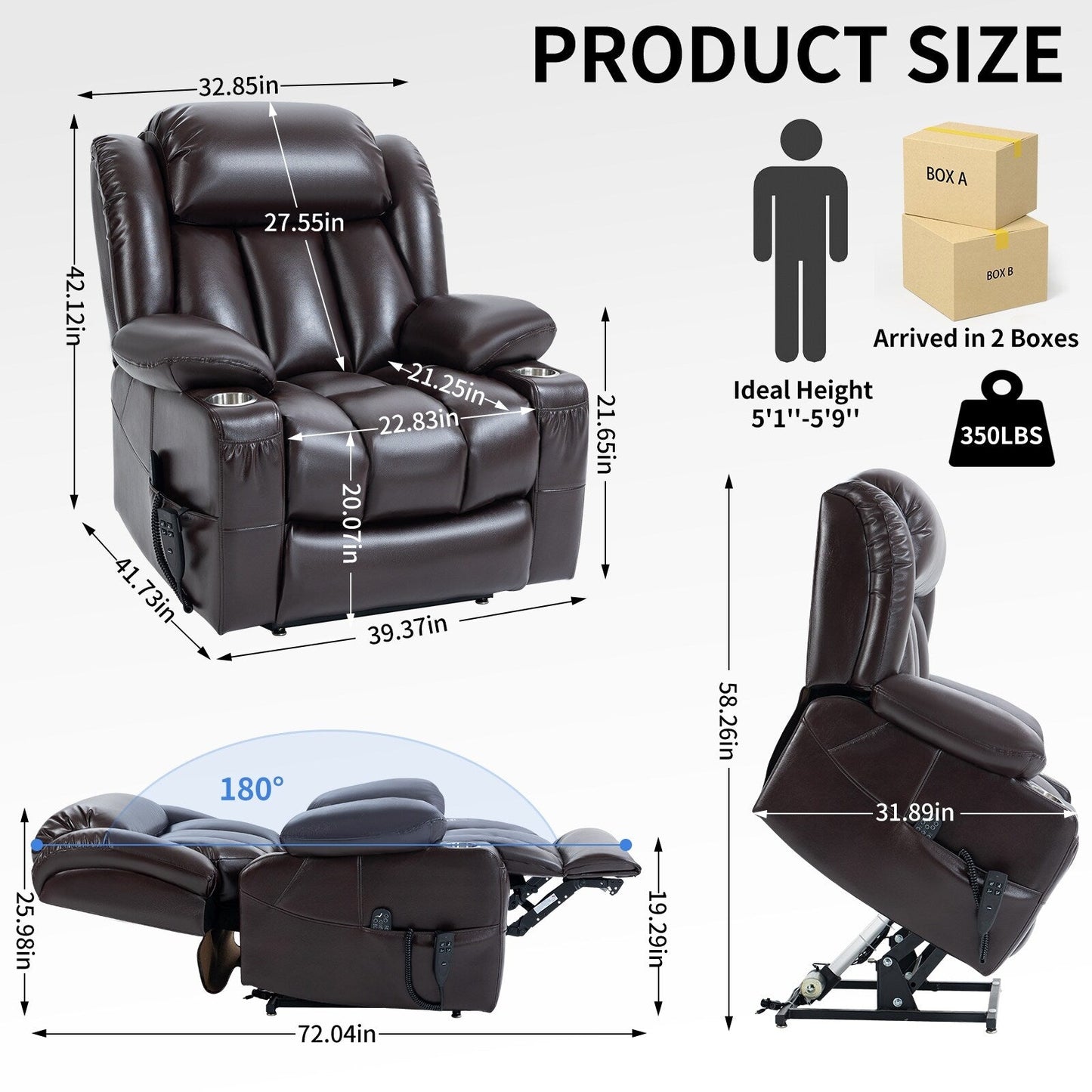 Faux?Leather Power Lift Recliner Chair with Massage, Heat & Dual Motors