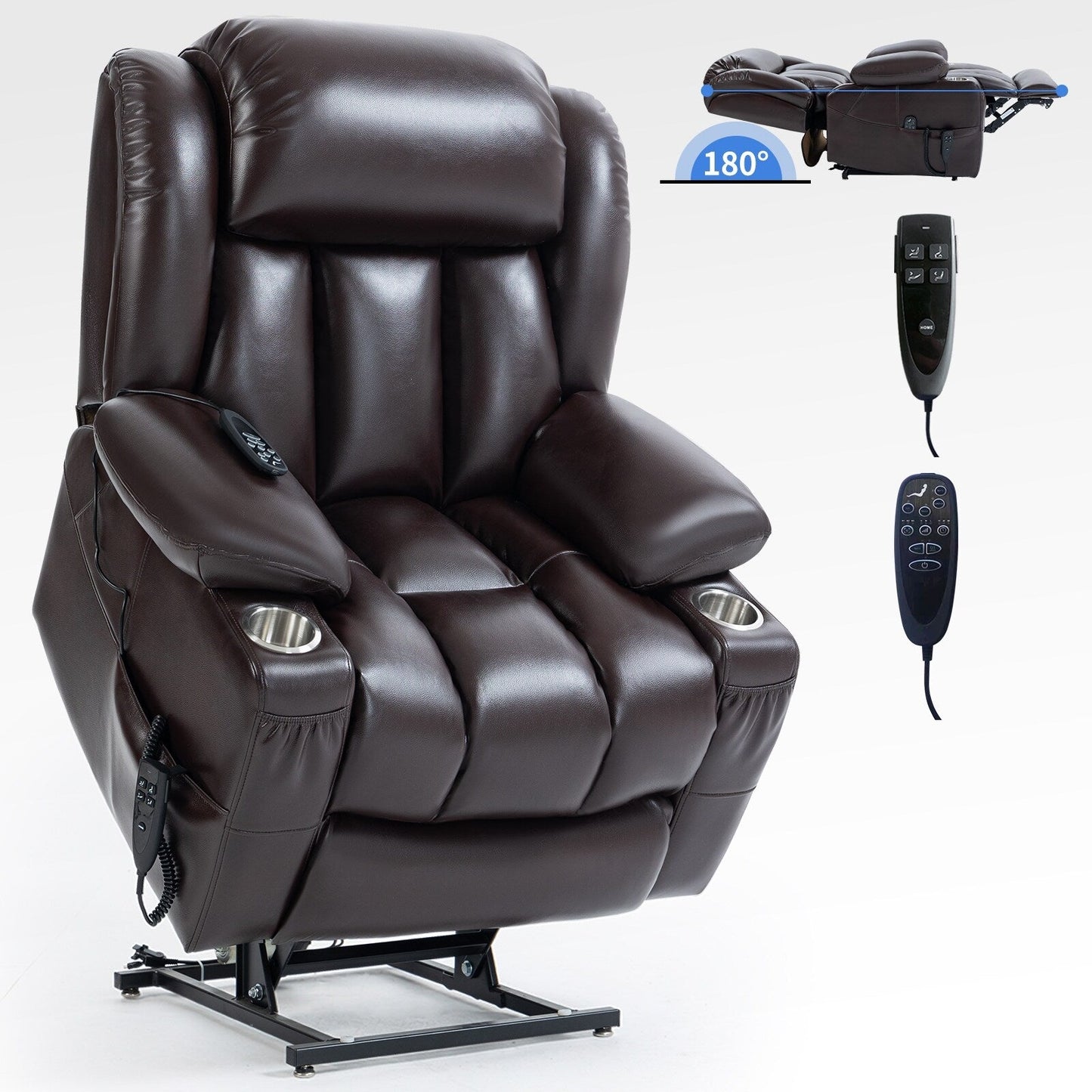 Faux?Leather Power Lift Recliner Chair with Massage, Heat & Dual Motors