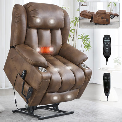 Faux?Leather Power Lift Recliner Chair with Massage, Heat & Dual Motors