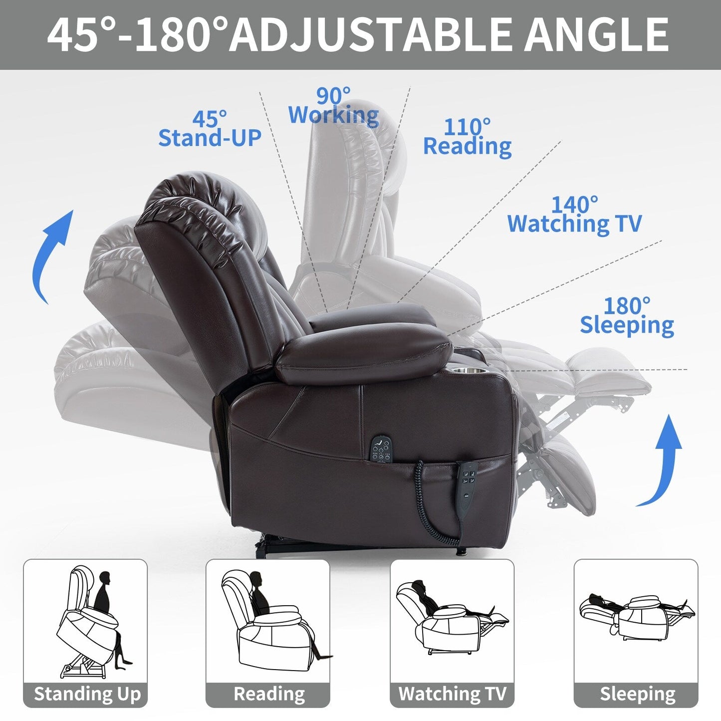 Faux?Leather Power Lift Recliner Chair with Massage, Heat & Dual Motors