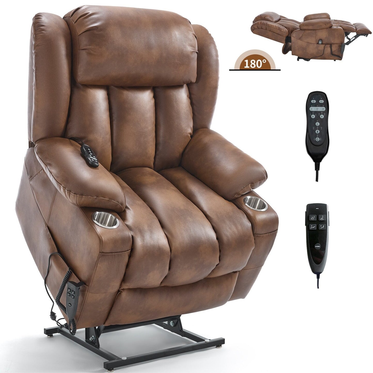 Faux?Leather Power Lift Recliner Chair with Massage, Heat & Dual Motors