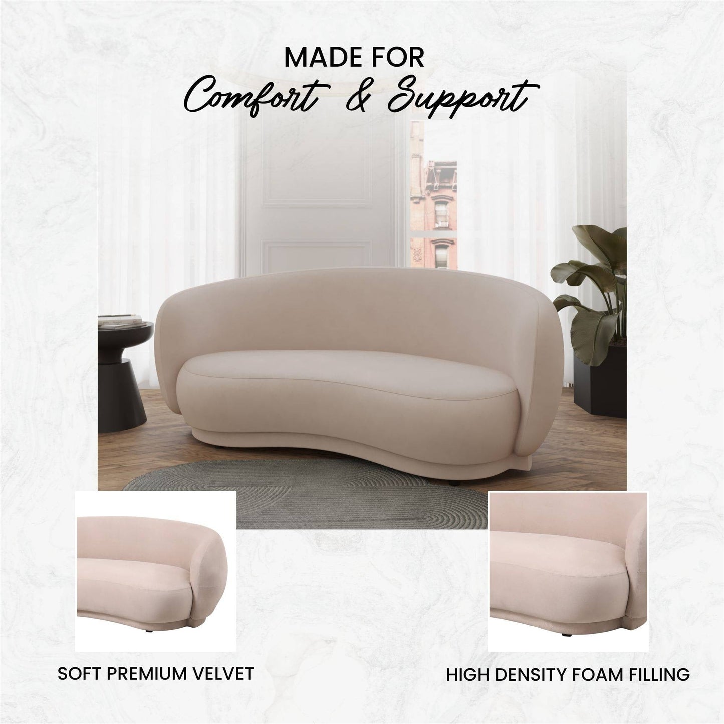Faze 3-Seater Wide Couch Sofa Upholstered in Velvet for Living Room & Bedroom by Leisuremod