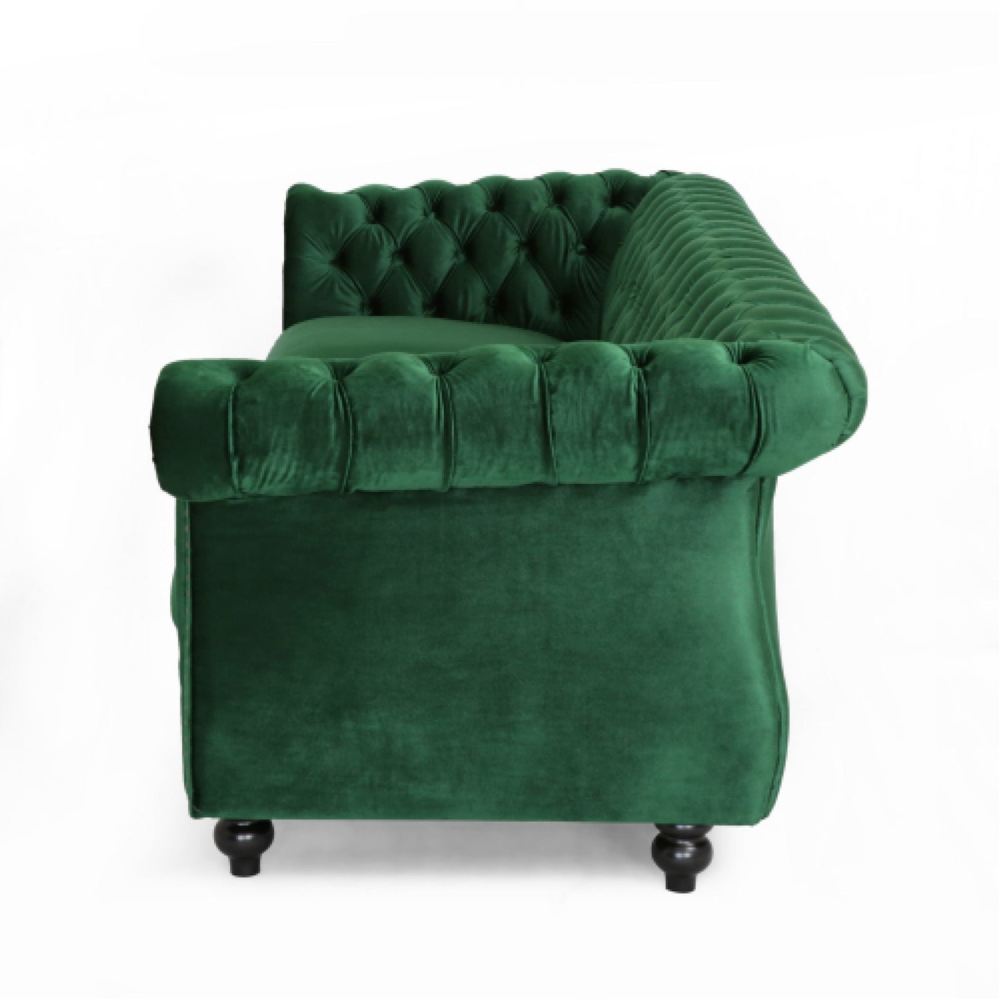 Feji Sofa, 85 Inch, Nailhead Trim, Button Tufted Emerald Green Velvet