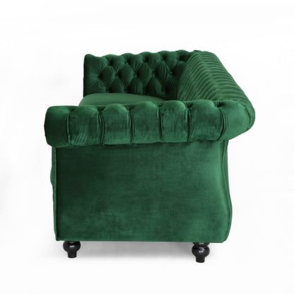 Feji Sofa, 85 Inch, Nailhead Trim, Button Tufted Emerald Green Velvet