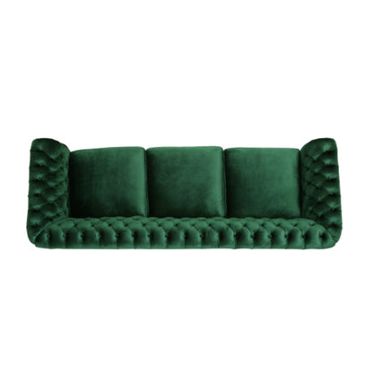 Feji Sofa, 85 Inch, Nailhead Trim, Button Tufted Emerald Green Velvet