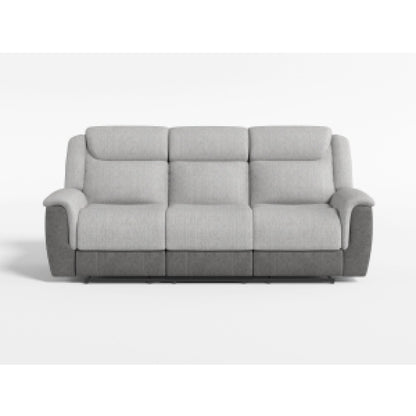 Feo Manual Reclining Sofa w Console, White Gray Microfiber 86 Inch