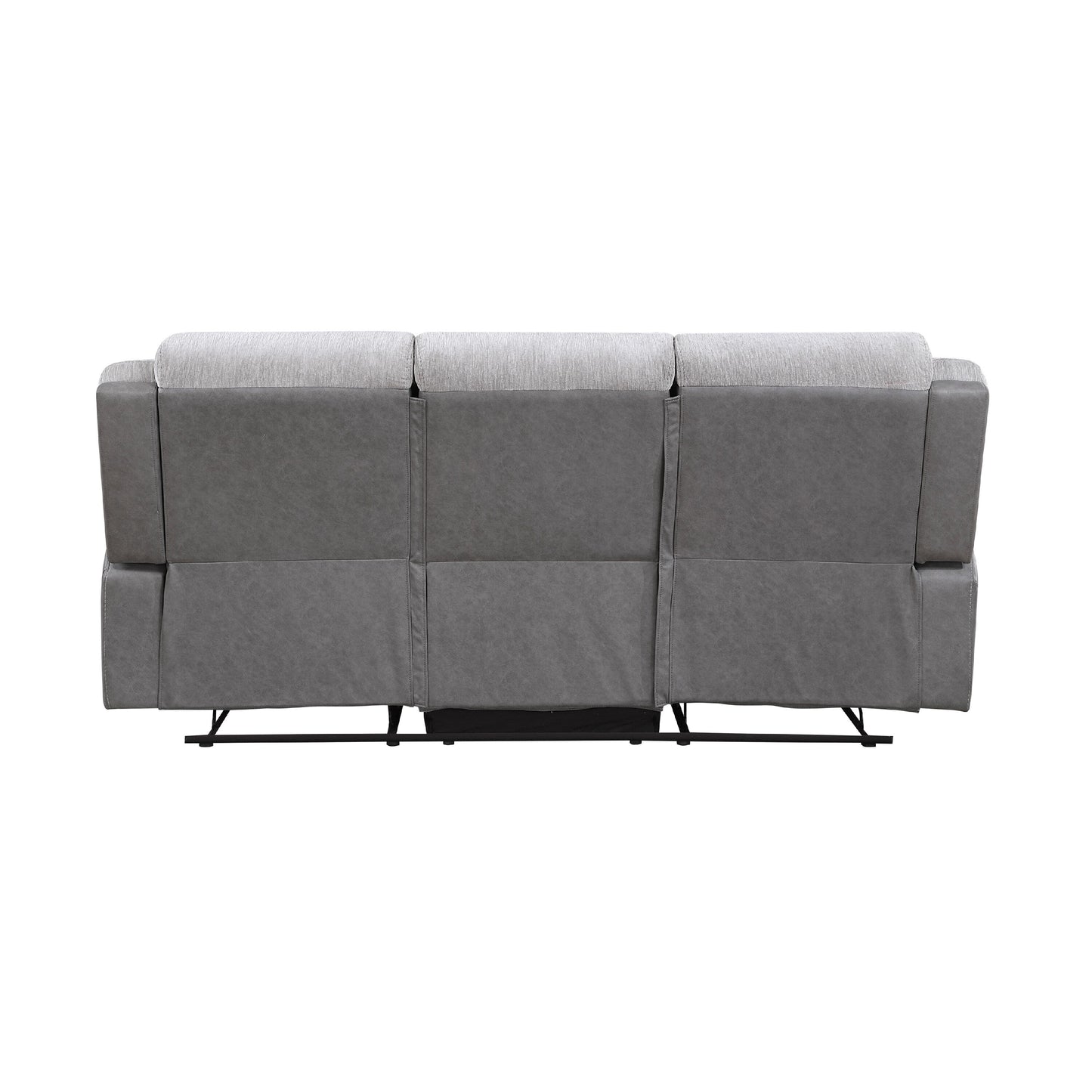 Feo Manual Reclining Sofa w Console, White Gray Microfiber 86 Inch