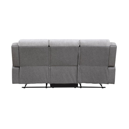 Feo Manual Reclining Sofa w Console, White Gray Microfiber 86 Inch