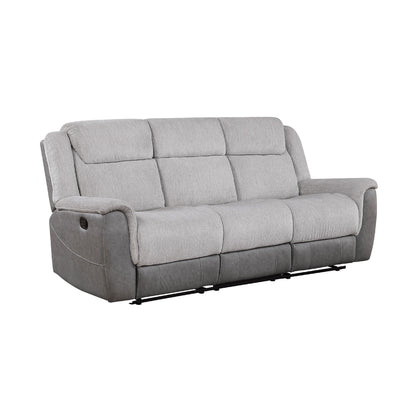 Feo Manual Reclining Sofa w Console, White Gray Microfiber 86 Inch