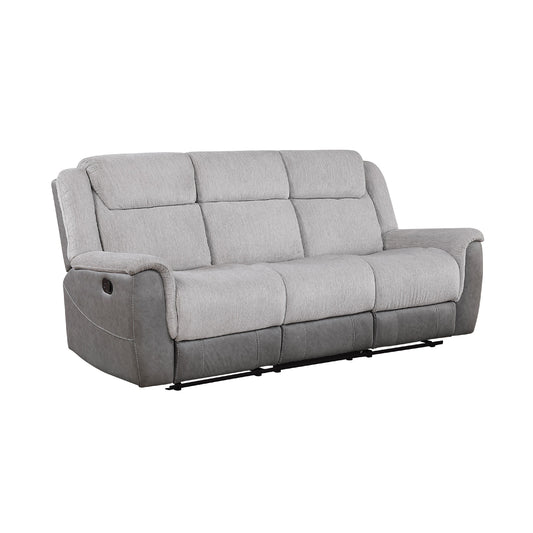 Feo Manual Reclining Sofa w Console, White Gray Microfiber 86 Inch