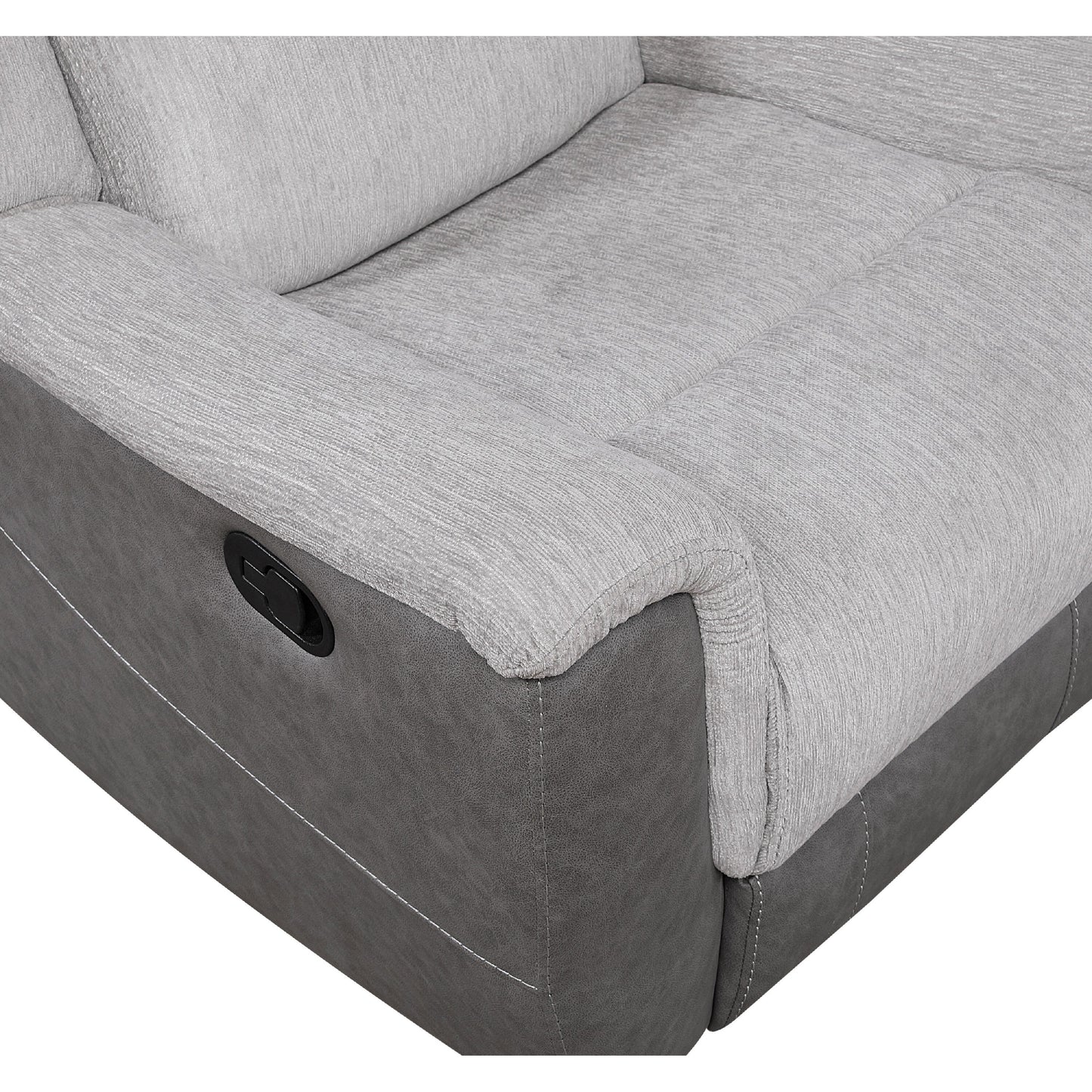 Feo Manual Reclining Sofa w Console, White Gray Microfiber 86 Inch