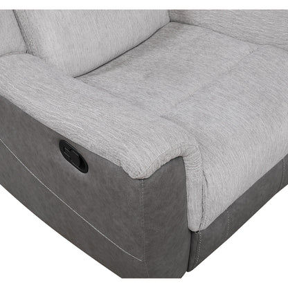 Feo Manual Reclining Sofa w Console, White Gray Microfiber 86 Inch