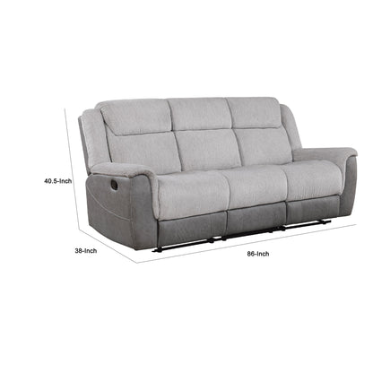 Feo Manual Reclining Sofa w Console, White Gray Microfiber 86 Inch