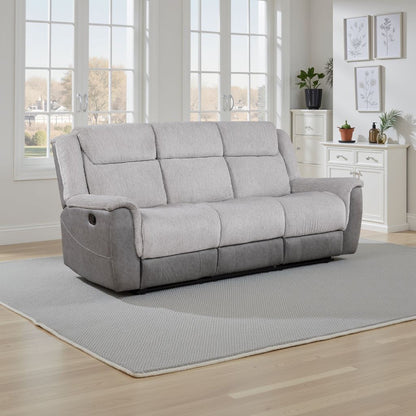 Feo Manual Reclining Sofa w Console, White Gray Microfiber 86 Inch