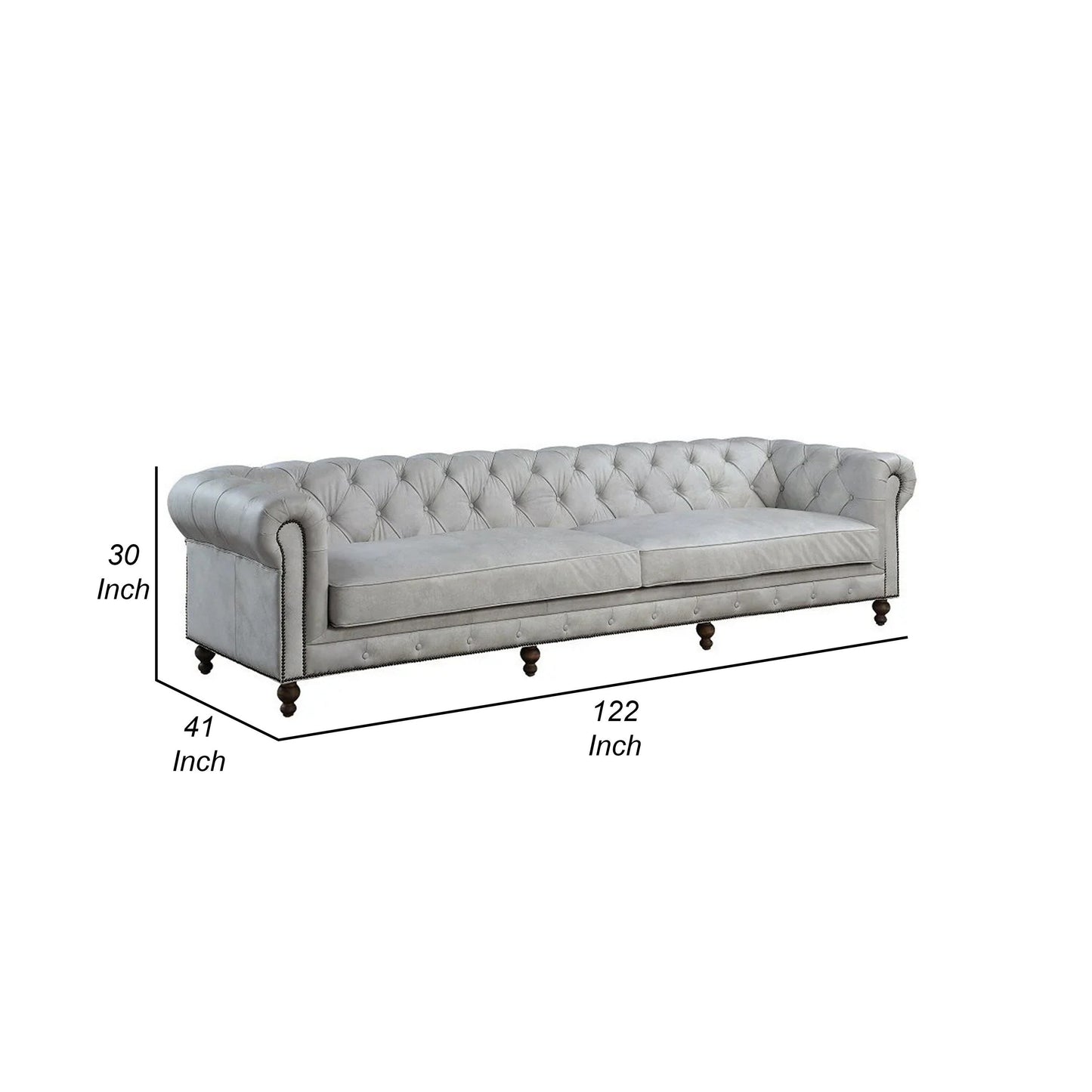 Ferry 122 Inch Chesterfield Sofa, Off White Tufted Top Grain Leather