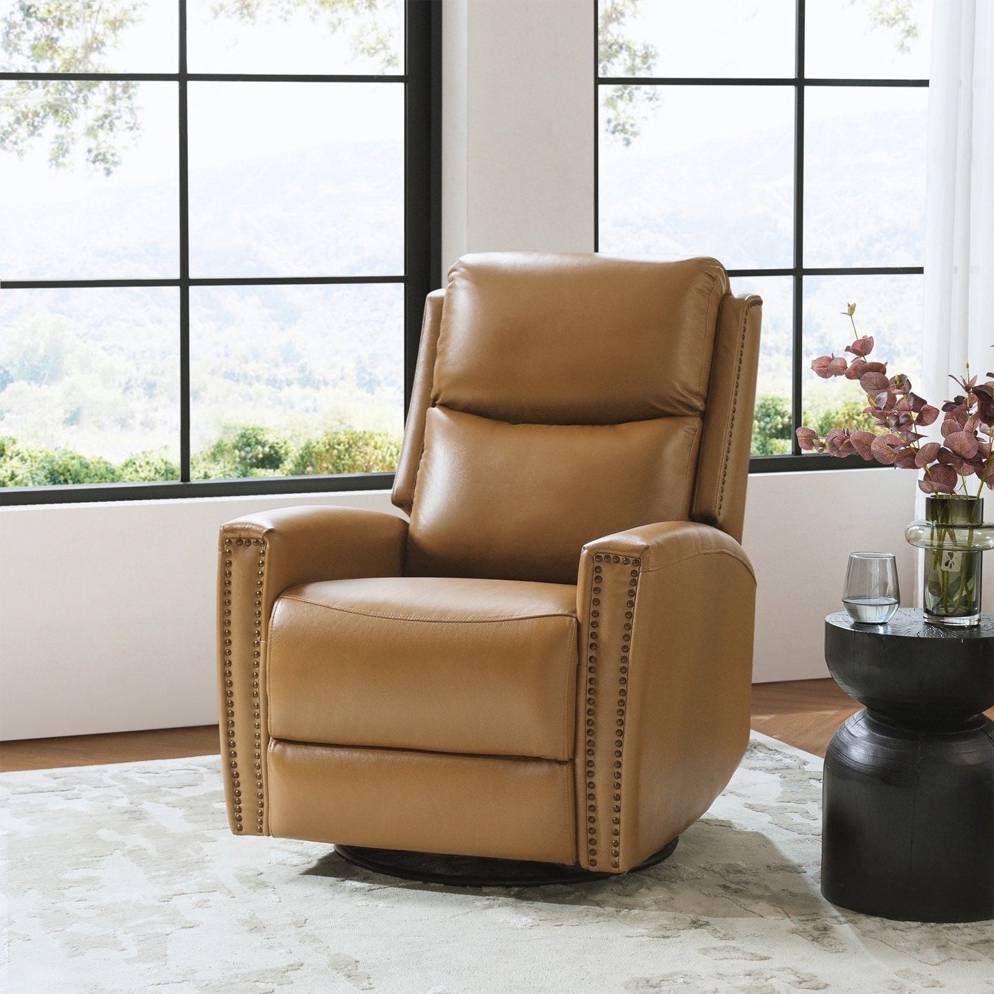 Fiacro 30.31Wide Modern Genuine Leather Wingback Swivel Rocker Recliner with Nailhead Trims