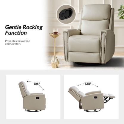 Fiacro 30.31Wide Modern Genuine Leather Wingback Swivel Rocker Recliner with Nailhead Trims, Set of 2