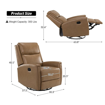 Fiacro 30.31Wide Modern Genuine Leather Wingback Swivel Rocker Recliner with Nailhead Trims, Set of 2