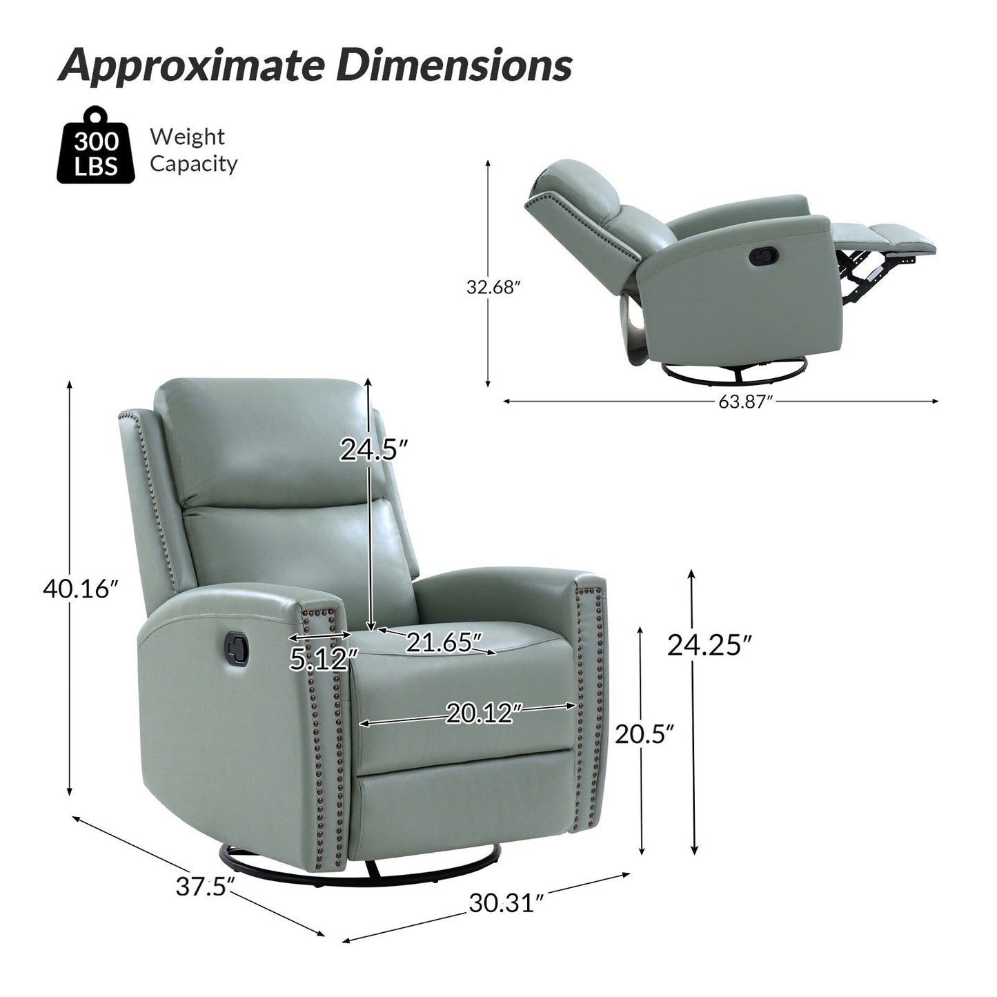 Fiacro 30.31Wide Modern Genuine Leather Wingback Swivel Rocker Recliner with Nailhead Trims, Set of 2