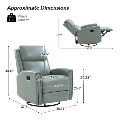 Fiacro 30.31Wide Modern Genuine Leather Wingback Swivel Rocker Recliner with Nailhead Trims, Set of 2