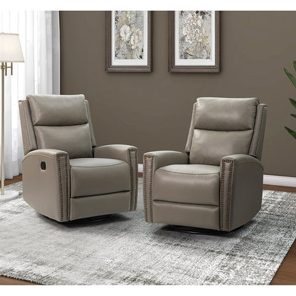Fiacro 30.31Wide Modern Genuine Leather Wingback Swivel Rocker Recliner with Nailhead Trims, Set of 2