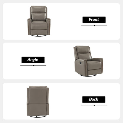 Fiacro 30.31Wide Modern Genuine Leather Wingback Swivel Rocker Recliner with Nailhead Trims