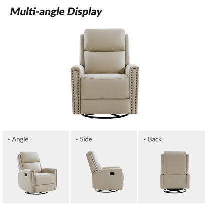 Fiacro 30.31Wide Modern Genuine Leather Wingback Swivel Rocker Recliner with Nailhead Trims