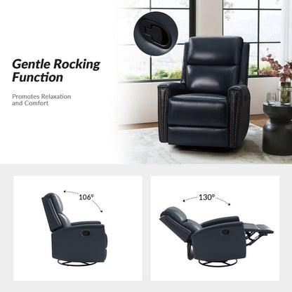 Fiacro 30.31Wide Modern Genuine Leather Wingback Swivel Rocker Recliner with Nailhead Trims
