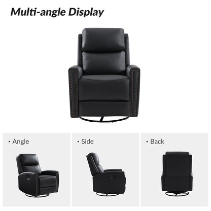 Fiacro 30.31Wide Modern Genuine Leather Wingback Swivel Rocker Recliner with Nailhead Trims