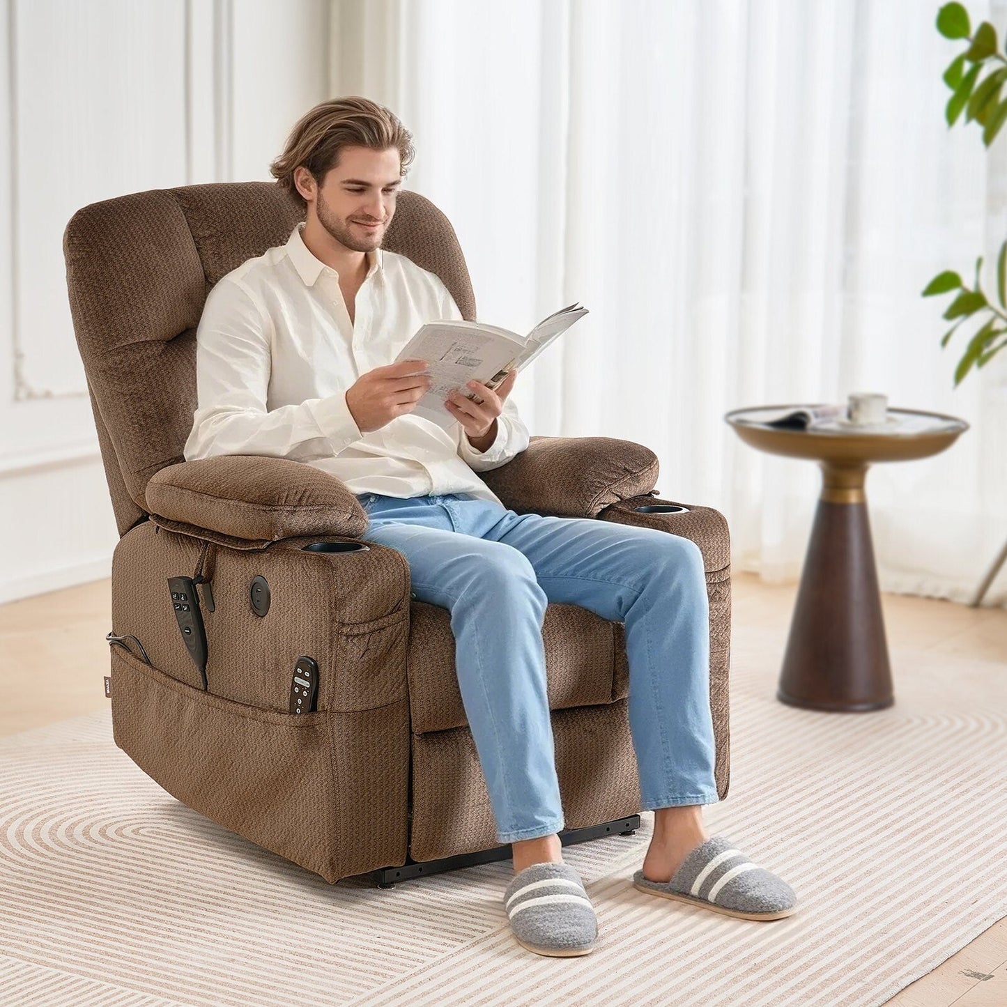 Flannelette Dual Motor Lift Chair, Massage, Heat & USB Ports