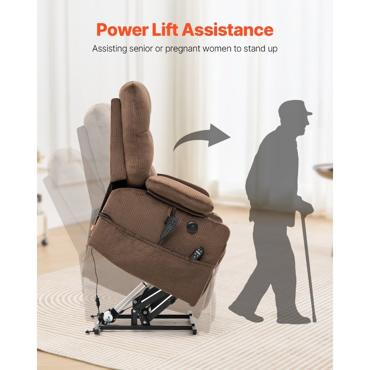 Flannelette Dual Motor Lift Chair, Massage, Heat & USB Ports