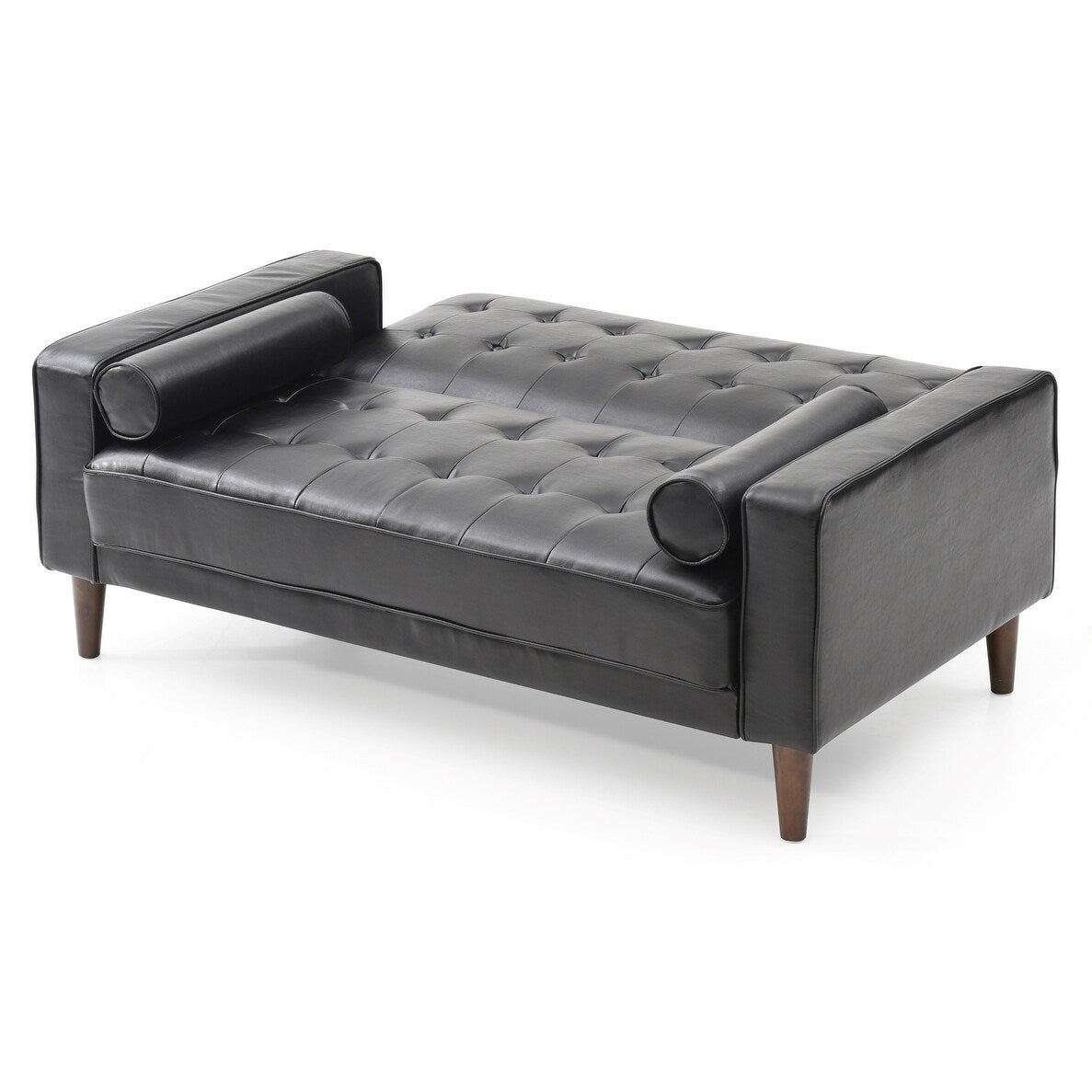 Flared Arm Faux Leather Tufted Straight Sofa with Bolster Pillows - 60 - Black