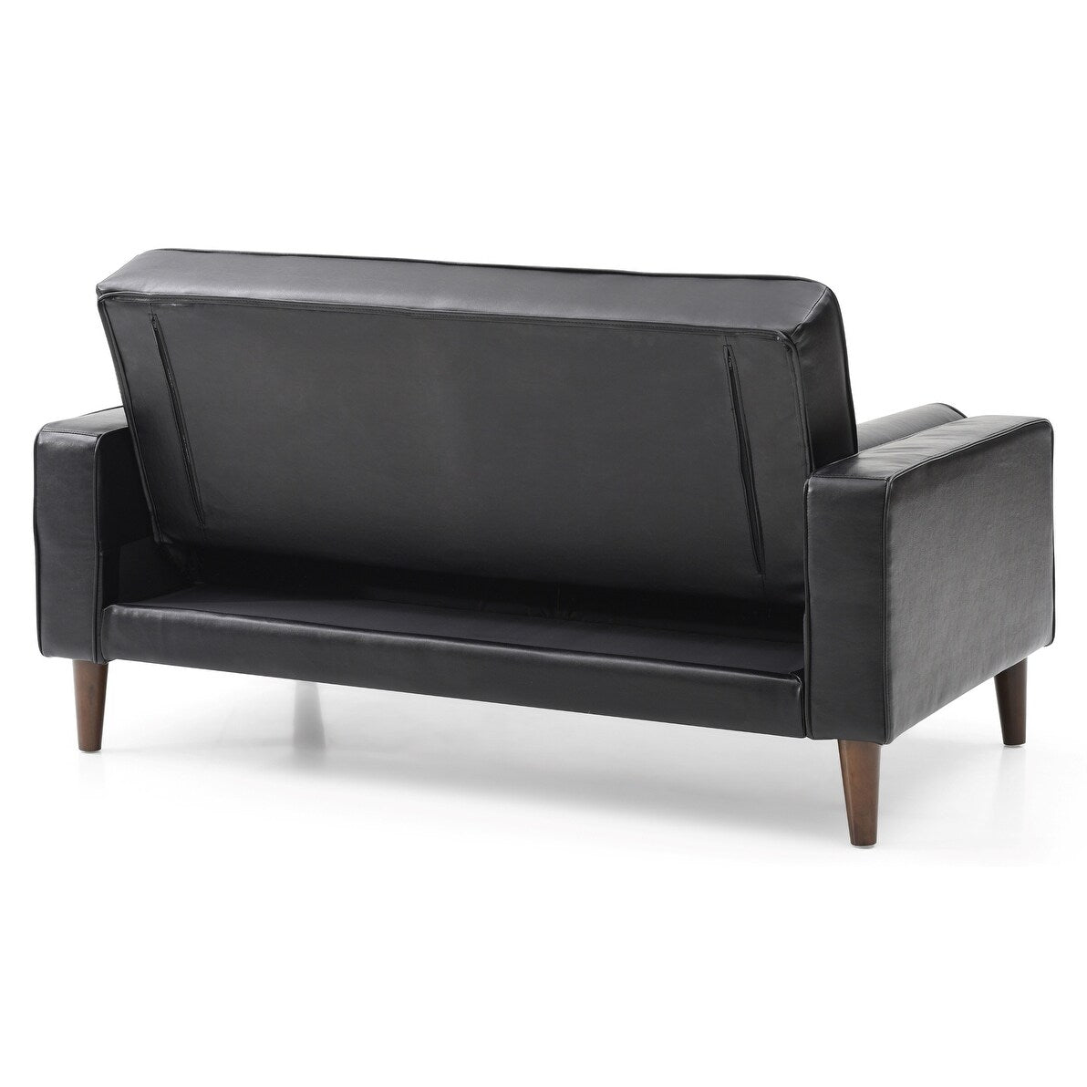 Flared Arm Faux Leather Tufted Straight Sofa with Bolster Pillows - 60 - Black