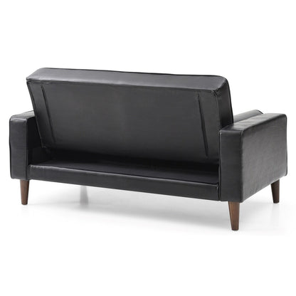 Flared Arm Faux Leather Tufted Straight Sofa with Bolster Pillows - 60 - Black