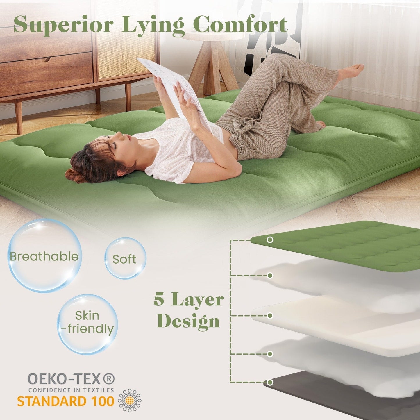 Foldable Floor Mattress for Sleeping with Storage Bag