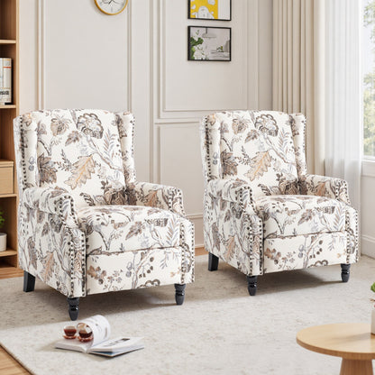 Floral Linen Manual Recliner Chair with Footrest set of 2