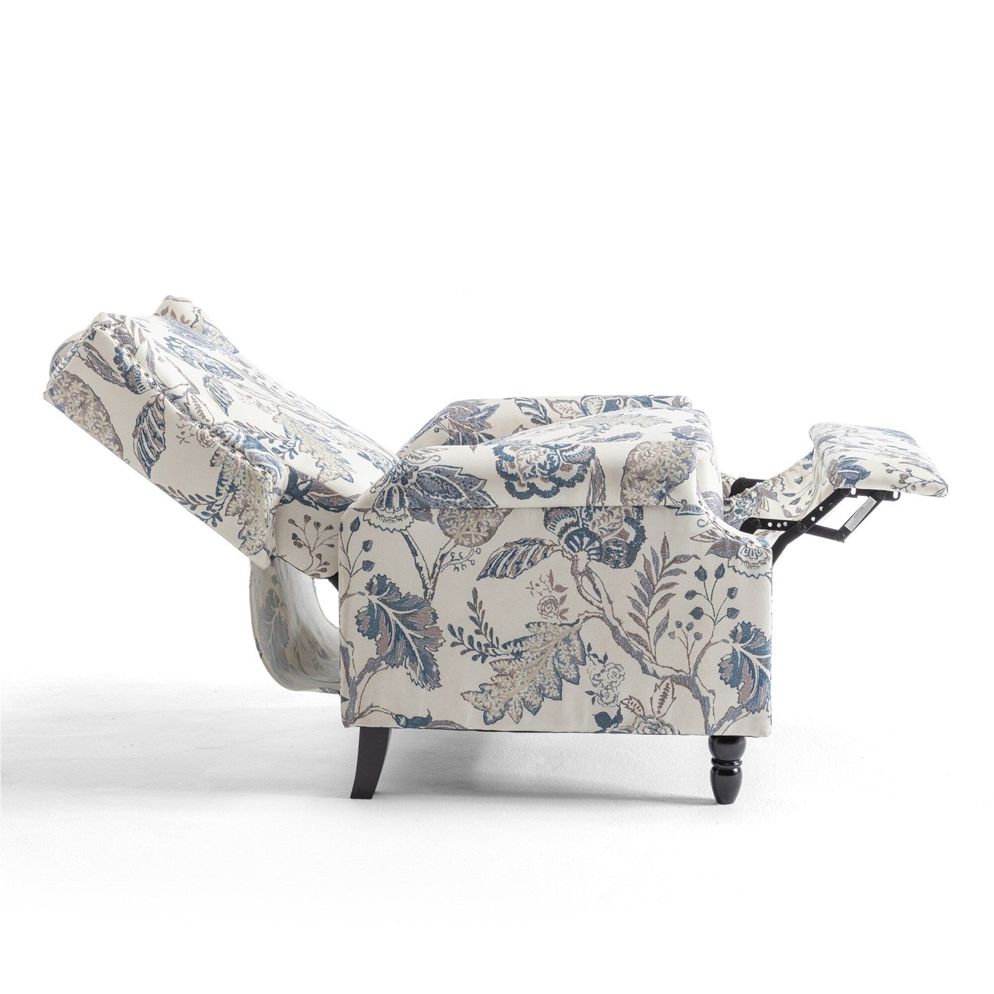 Floral Linen Manual Recliner Chair with Footrest set of 2