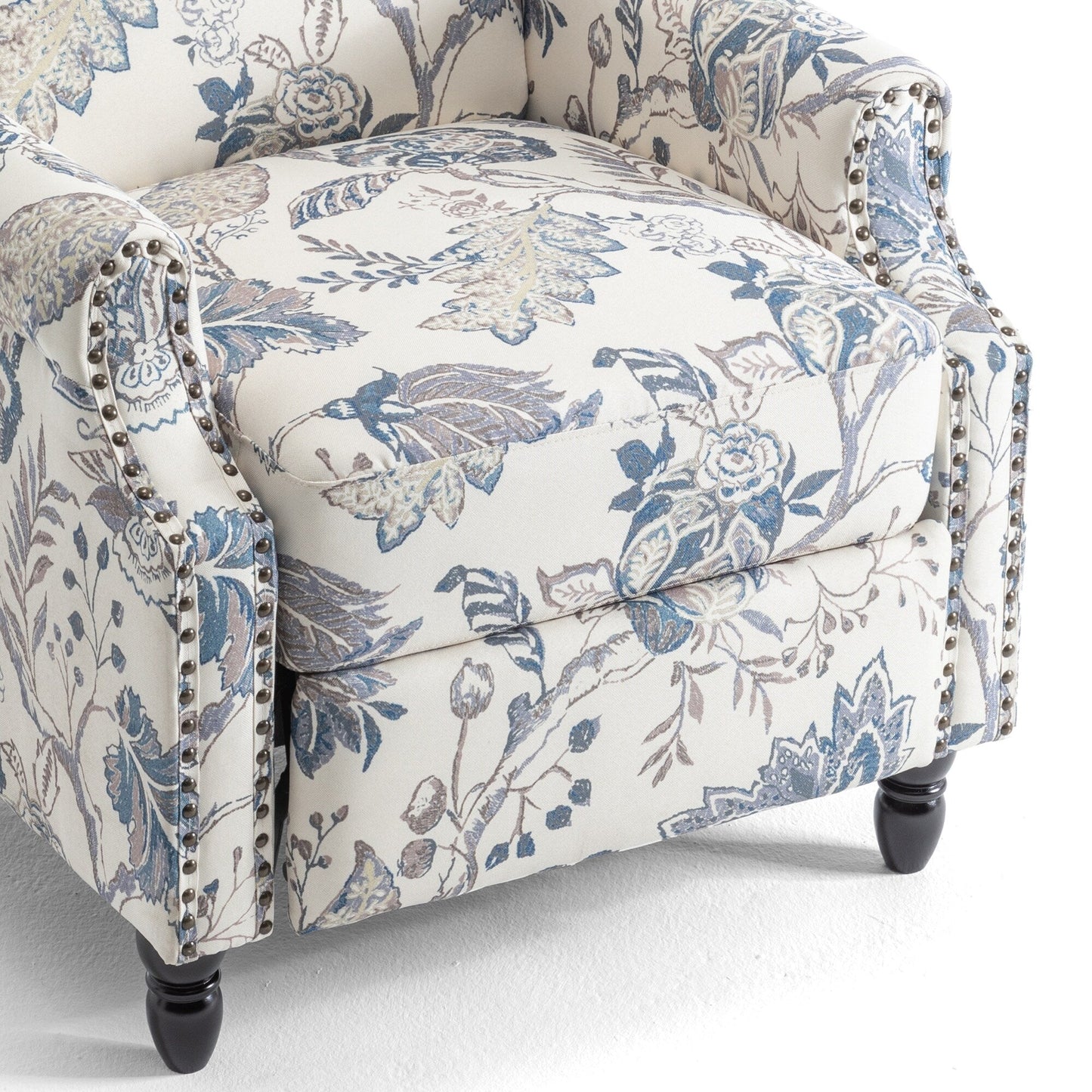 Floral Linen Manual Recliner Chair with Footrest set of 2