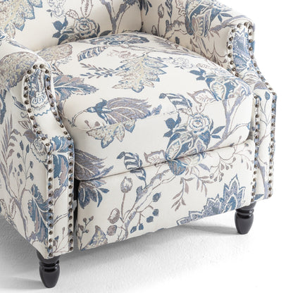 Floral Linen Manual Recliner Chair with Footrest set of 2