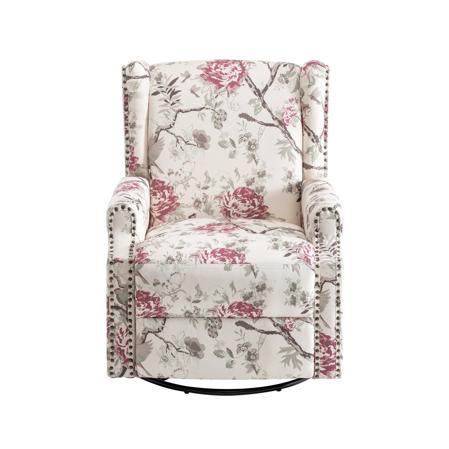 Floral Linen Manual Recliner Chair with Footrest set of 2