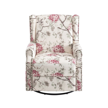 Floral Linen Manual Recliner Chair with Footrest set of 2