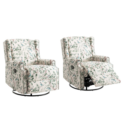 Floral Linen Manual Recliner Chair with Footrest set of 2