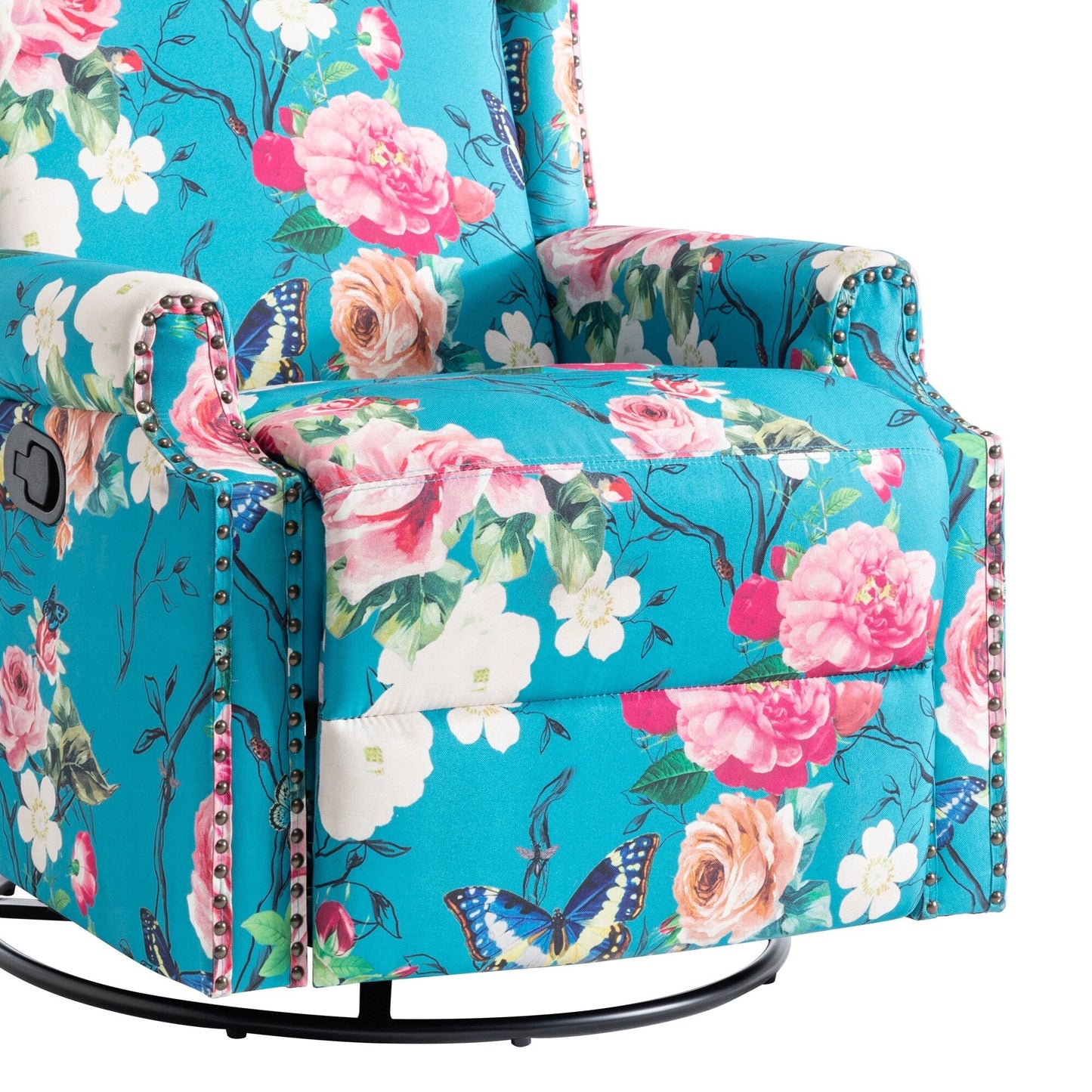 Floral Linen Manual Recliner Chair with Footrest set of 2