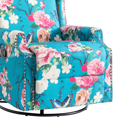 Floral Linen Manual Recliner Chair with Footrest set of 2