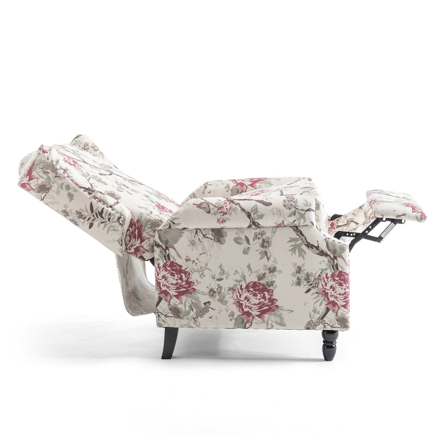 Floral Linen Manual Recliner Chair with Footrest set of 2