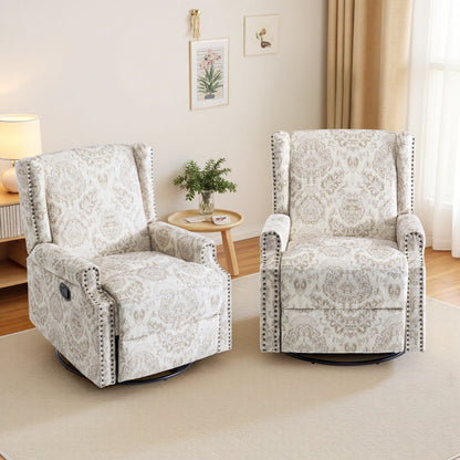 Floral Linen Manual Recliner Chair with Footrest set of 2