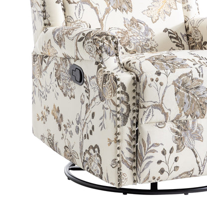 Floral Linen Manual Recliner Chair with Footrest set of 2